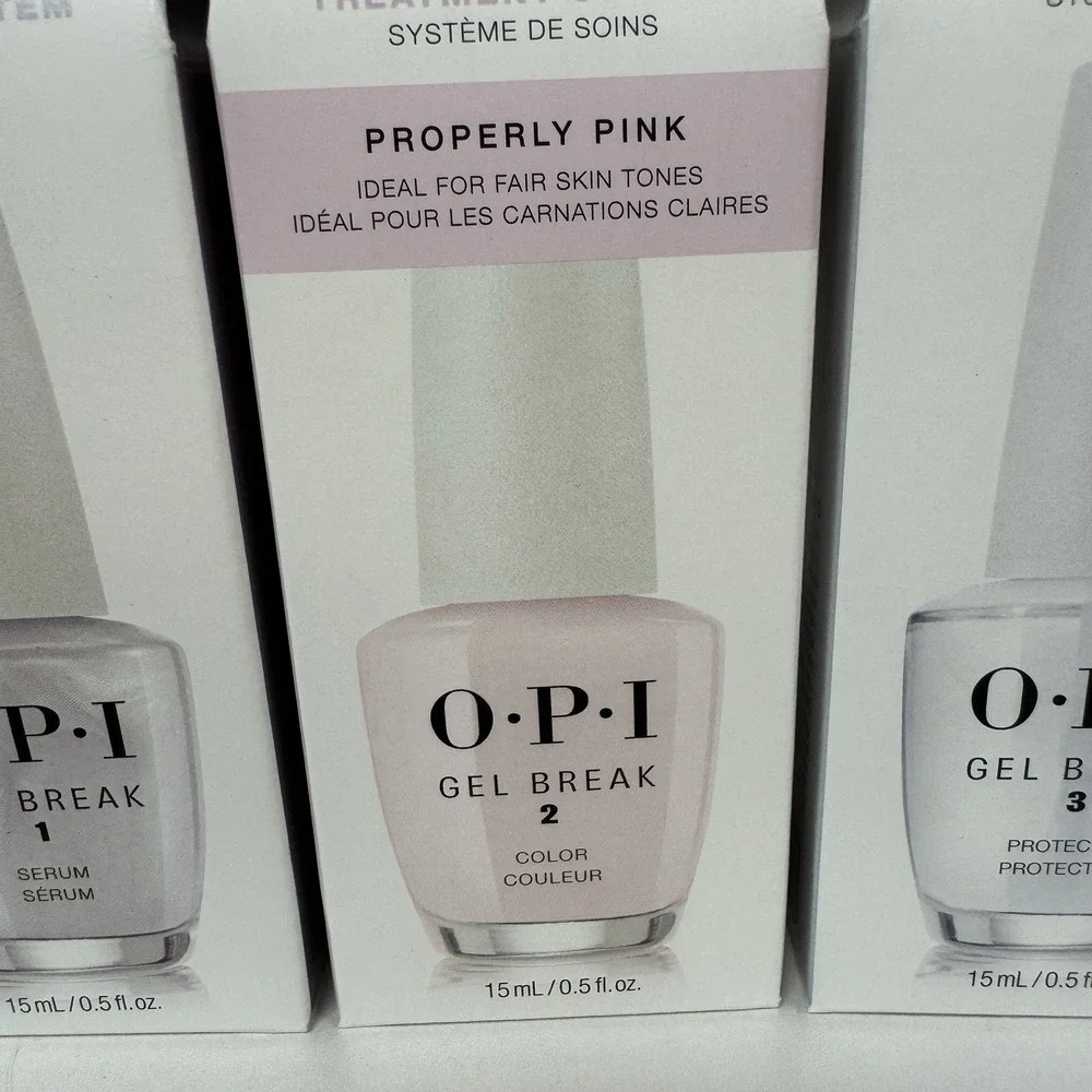 OPI Gel Break 123 Treatment System Base Coat+ Properly Pink Color + Top Coat